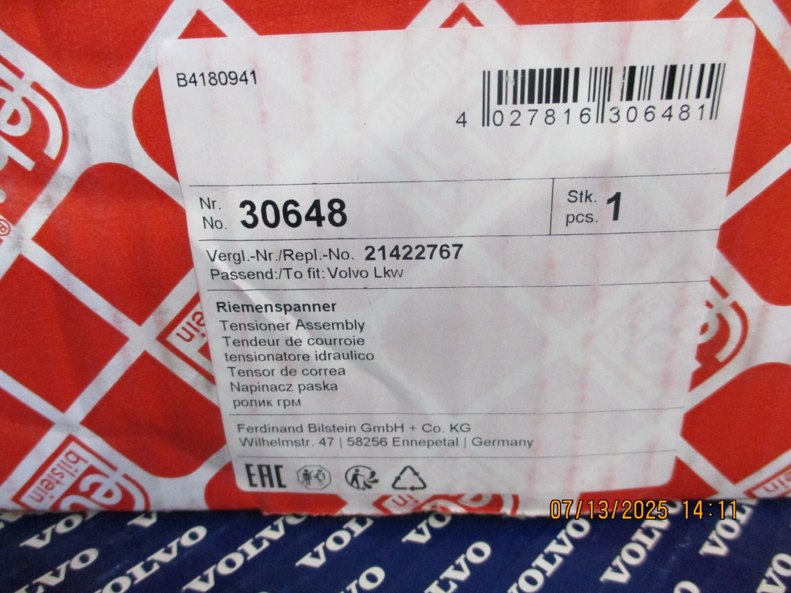 Volvo D12 belt tensioner HD 21422767 Febi brand made in Germany
