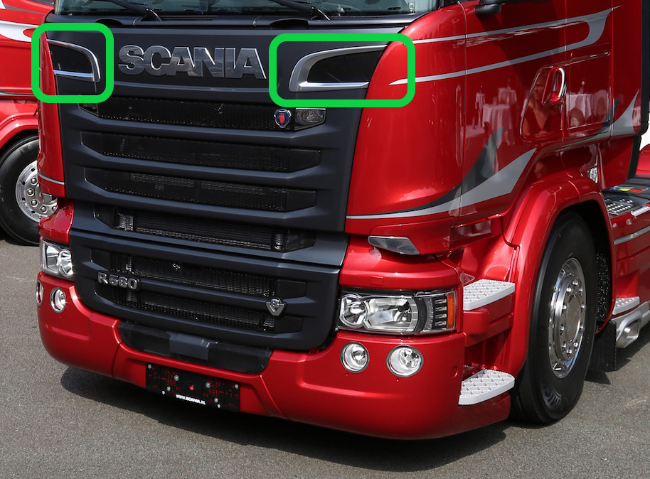 Scania 2009-2016 GRILL SIDE SWORD CHROME Super Polished S.Steel 2 Pieces.