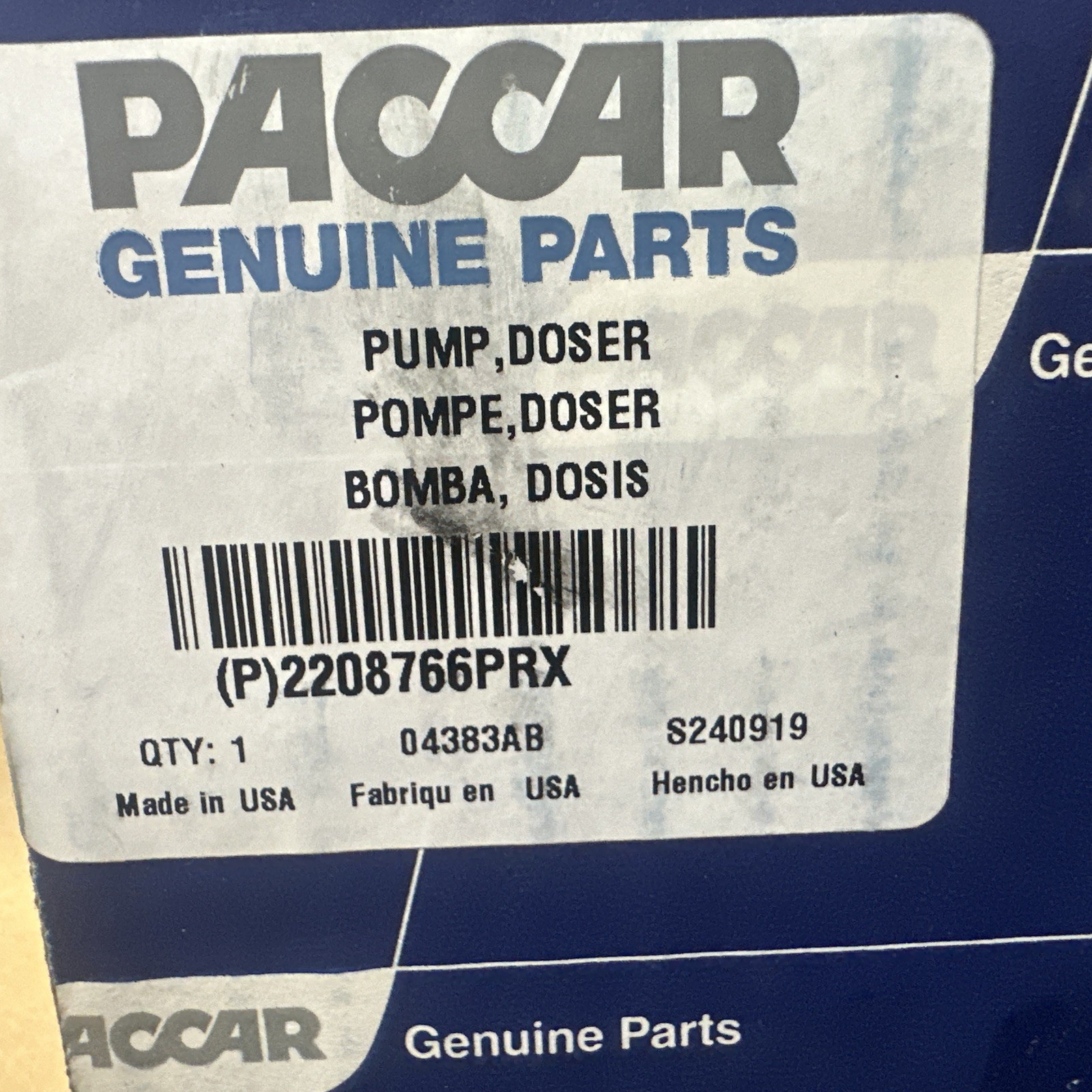 Genuine OEM Paccar 2208766PRX DEF Pump Kw Pb New 2208766