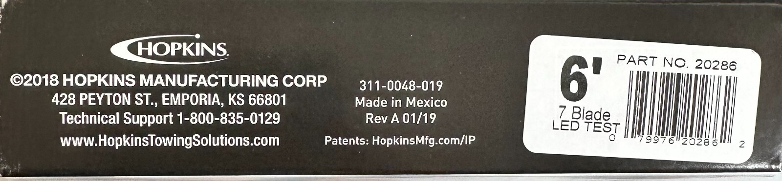 Hopkins 20286 LED Test 7 Blade Molded Connector w/ Cable 6′ (New/Unused)