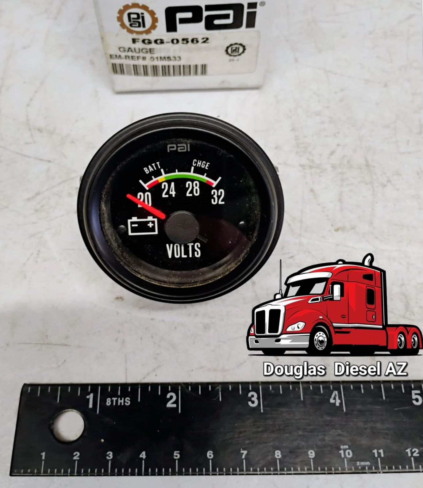 VOLTMETER GAUGE 24 Volt for Universal Use. PAI# FGG-0562 Ref# MACK 51MS33 51MS24