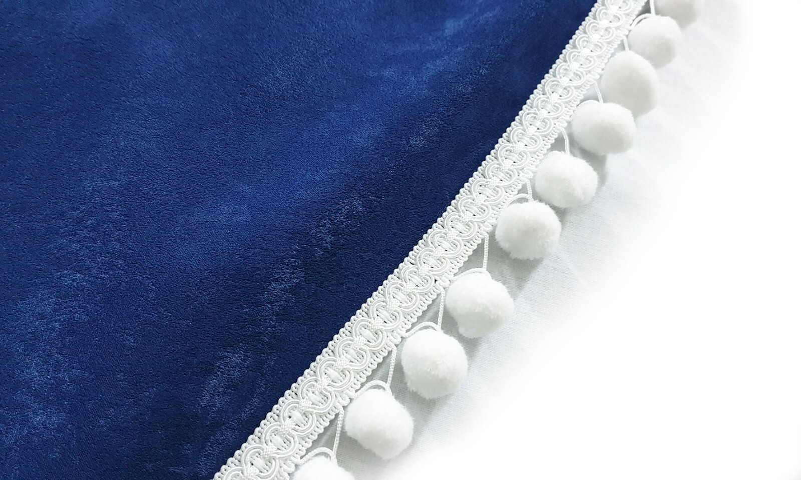 Truck Curtains for VOLVO VNL VNR VNX FH FH3 FH4 FH5 FM FMX Blue & White PomPoms