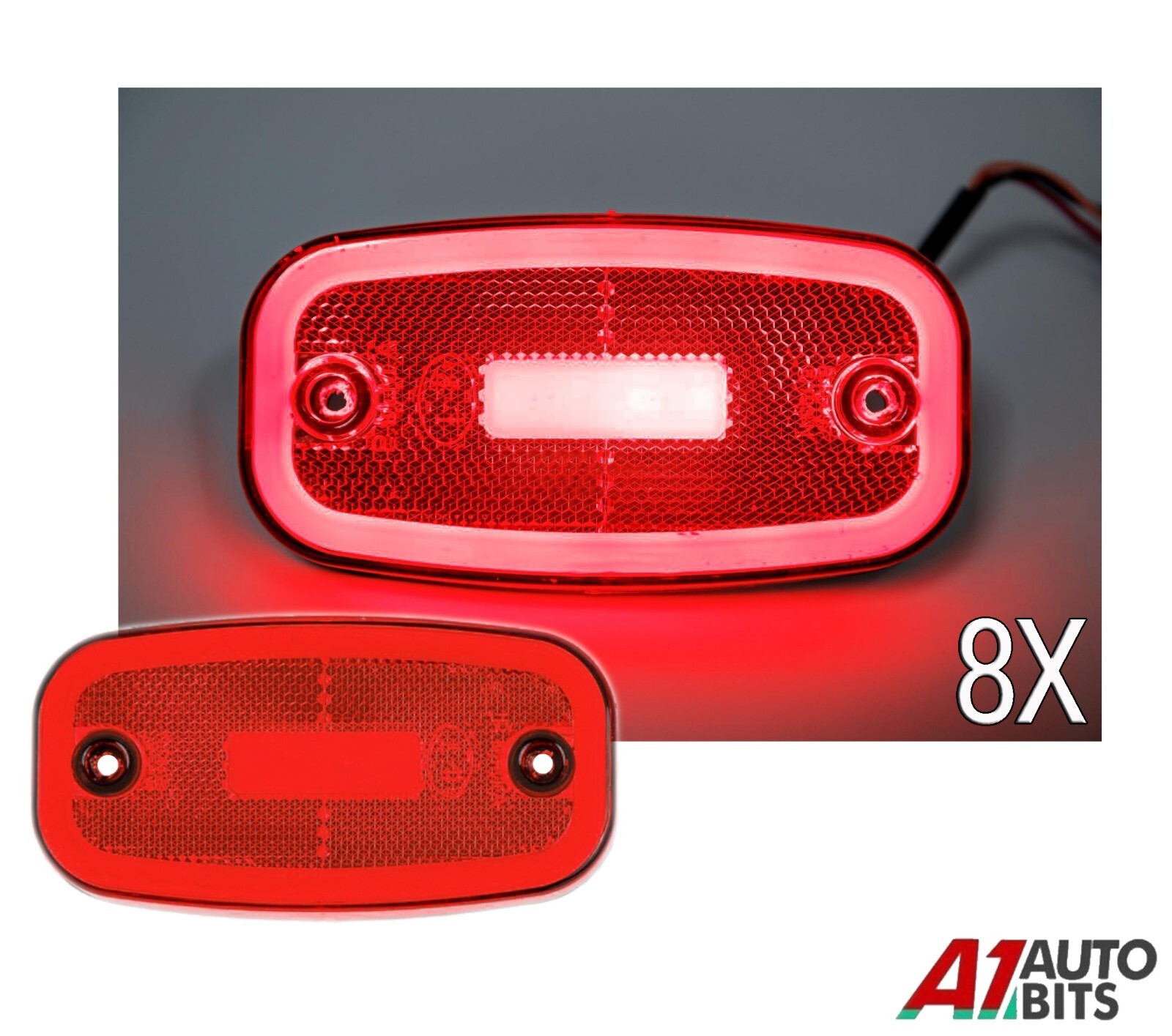 Red Side LED Rear Tail Marker Lights Oblong X8 12V 24V Neon Trailer Truck Lorry