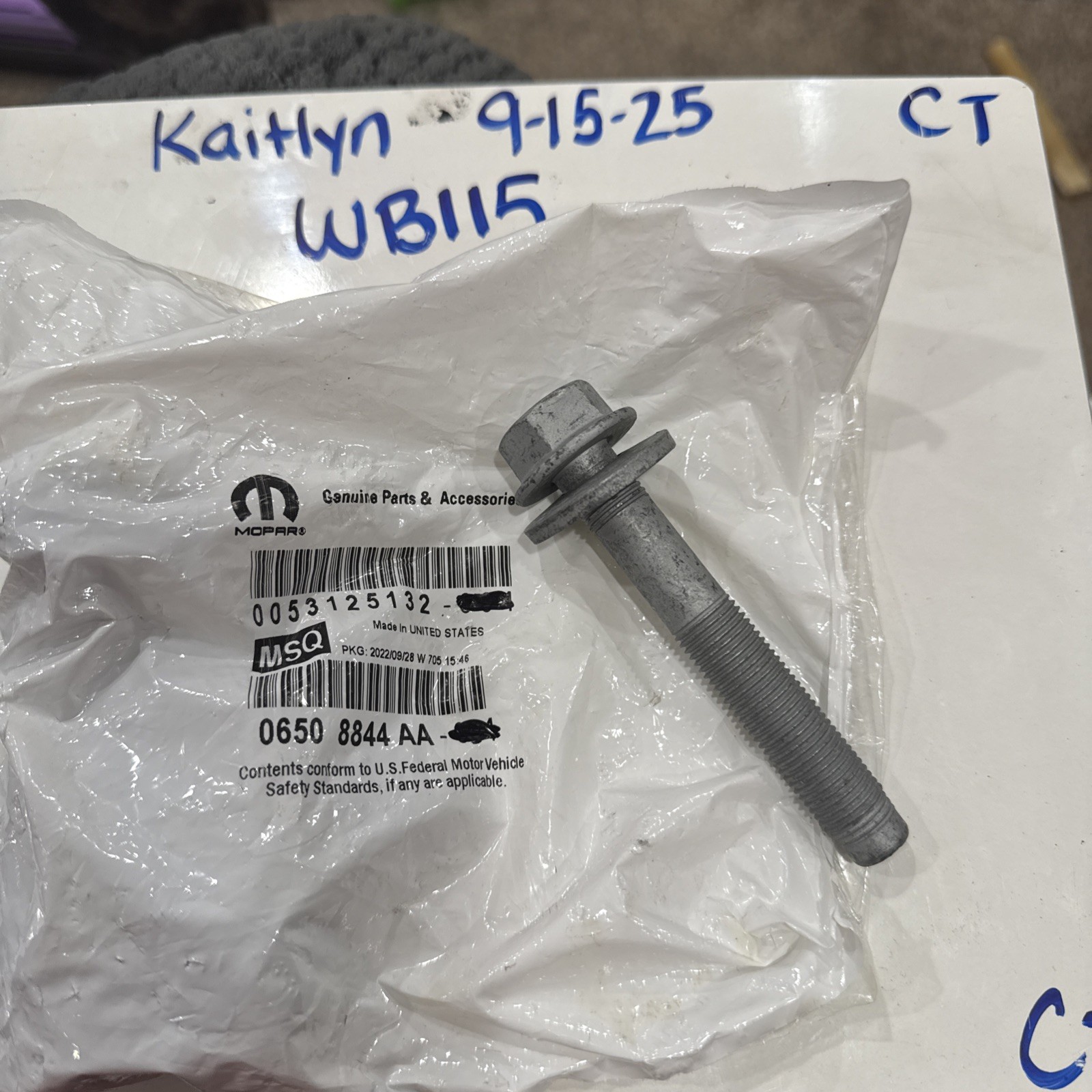 (1) Genuine Mopar 6508844AA Bolt-HEXAGON FLANGE Head, Sold Individually