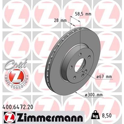 Zimmermann 400 6472 20 Disc Brake Rotor For Mercedes Benz