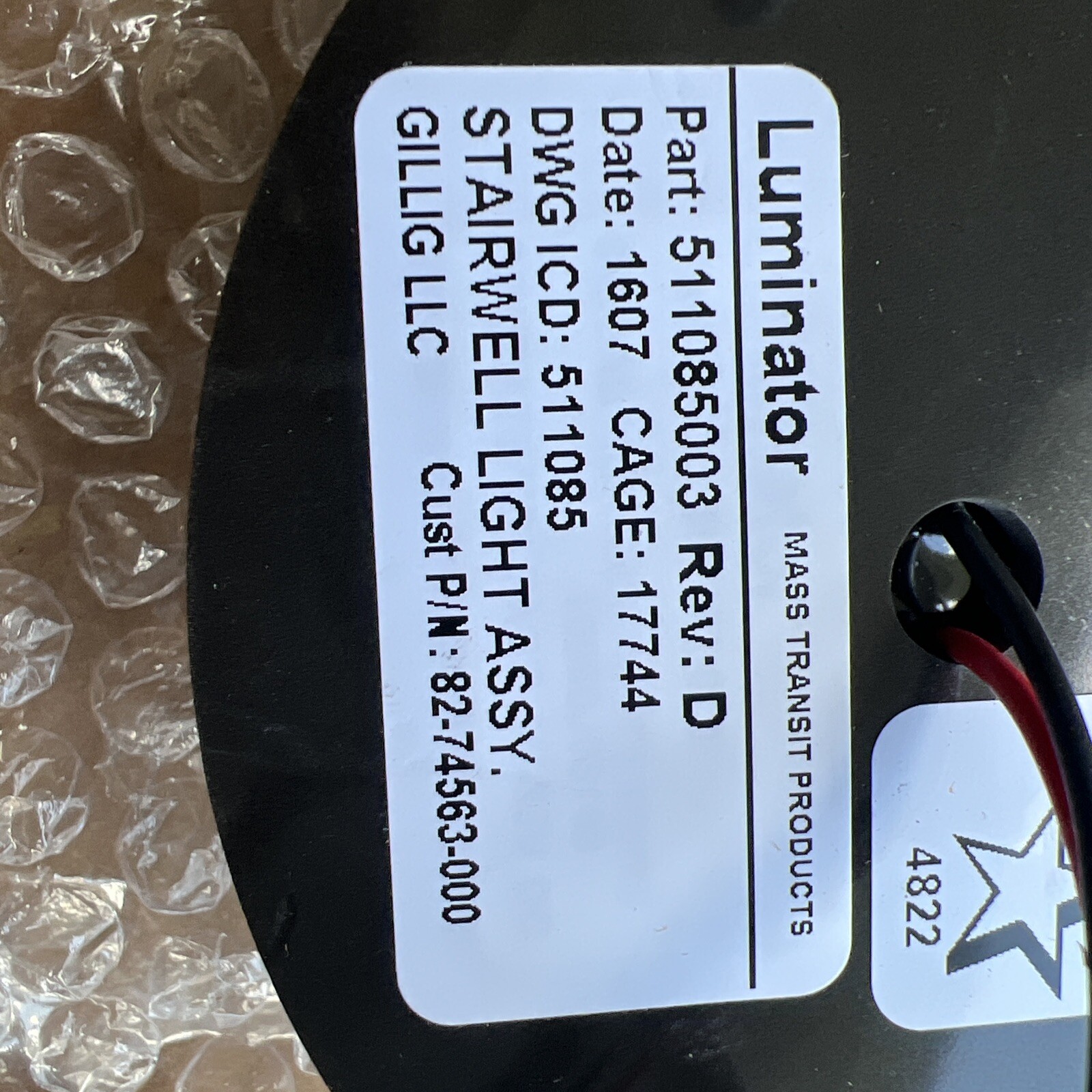 Luminator 511085-003 Stepwell Lamp, Inside/Outside Gillig Buses P# 82-74563-000