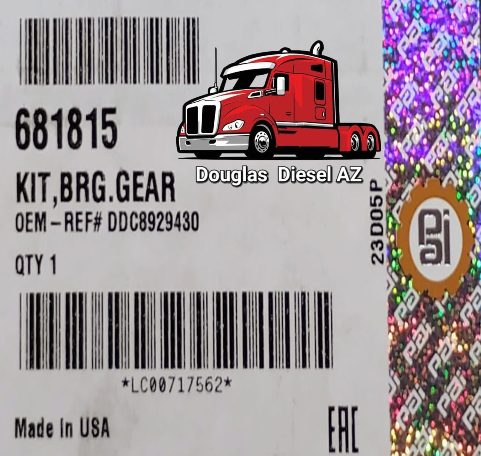 BULL GEAR BEARING KIT for 12.7L Series 60. PAI # 681815. Ref. # DETROIT 8929430