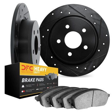 Disc Brake Kit-Rotors-Drilled and Slotted-Black with Heavy Duty Brake Pads DFC