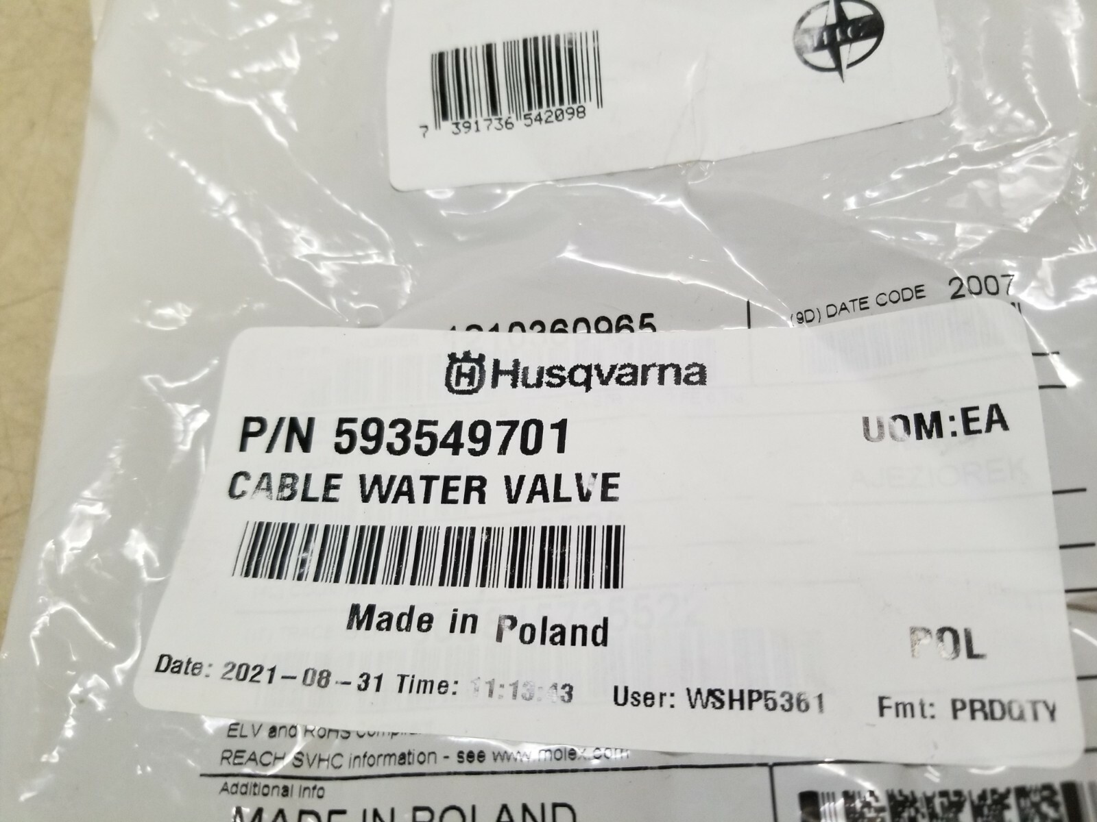 Husqvarna Cable Water Valve 593549701