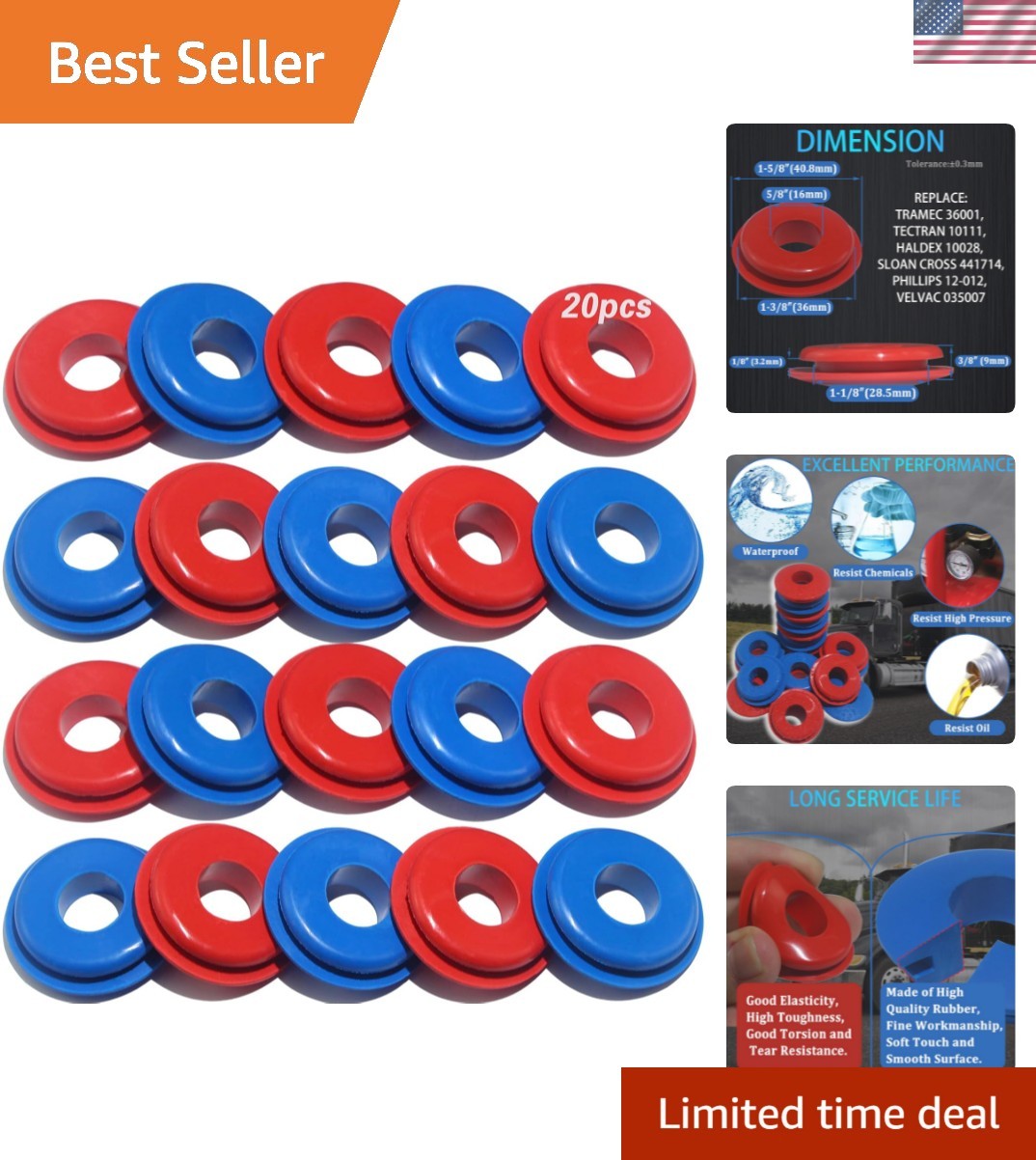20 Glad Hand Seals Pack – Rubber Grommets for Durable Truck Brake Systems
