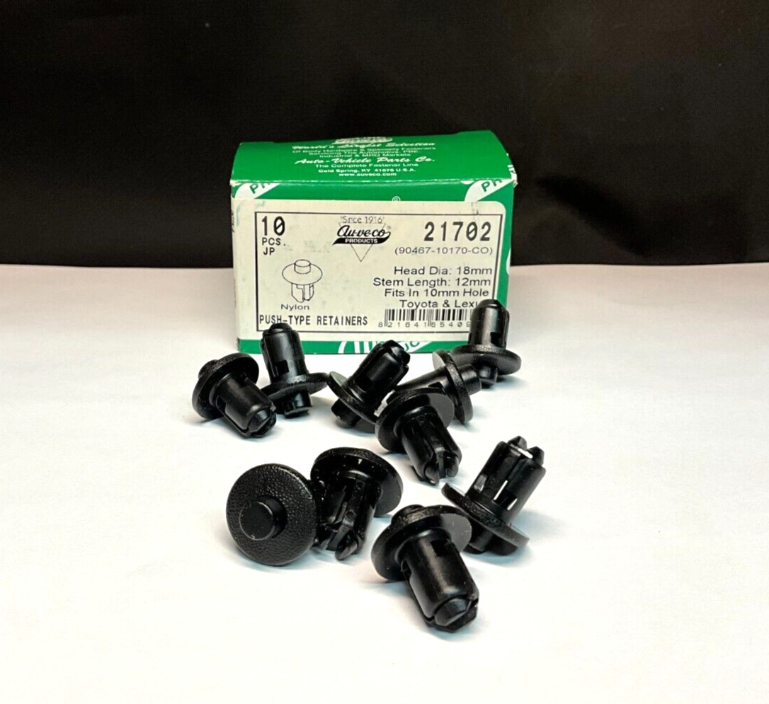 Auveco 21702 Push-Type Retainers Toyota 90467-10170-C0, 10 Pcs.