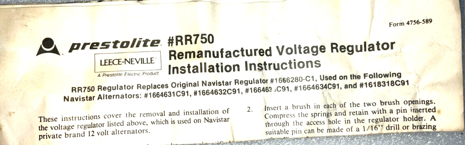 GENERATOR REGULATOR INTERNATIONAL PRESTOLITE RR750 1666280C1