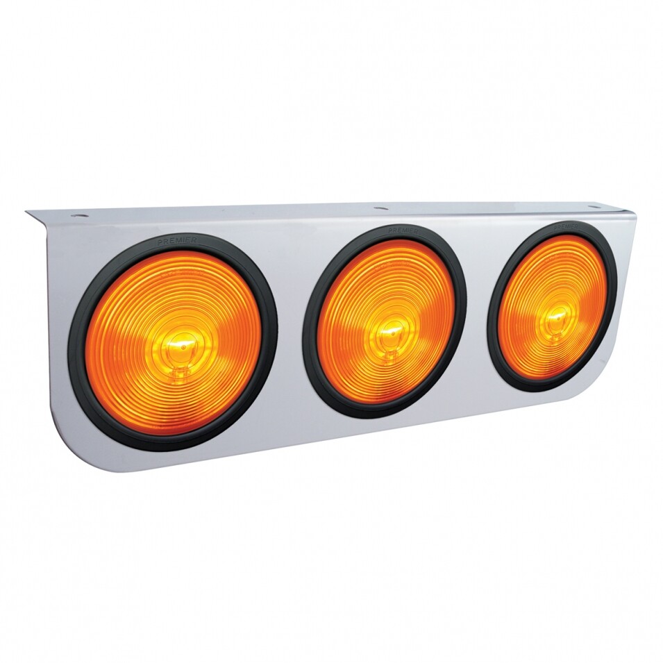 Stainless Light Bracket w/ Three 4″ Lights & Grommets – Amber Lens