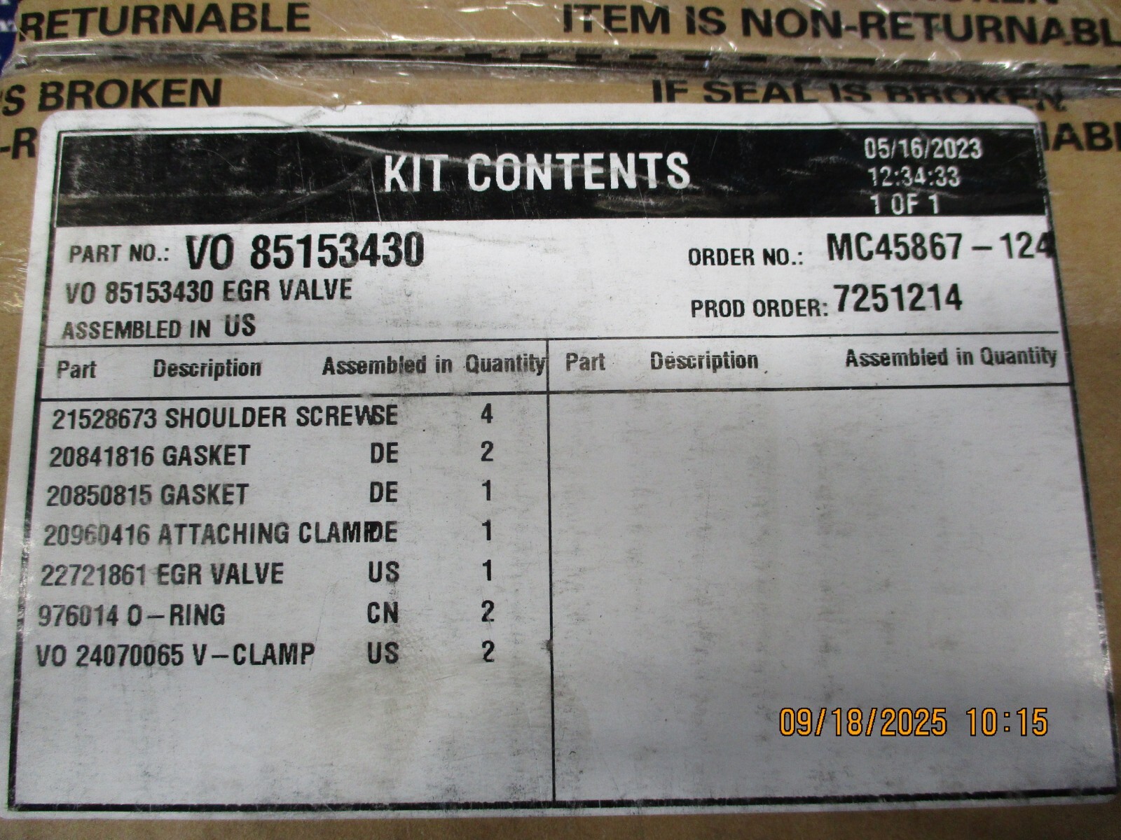 OEM GENUINE Volvo D13 EGR Valve KIT 85153430