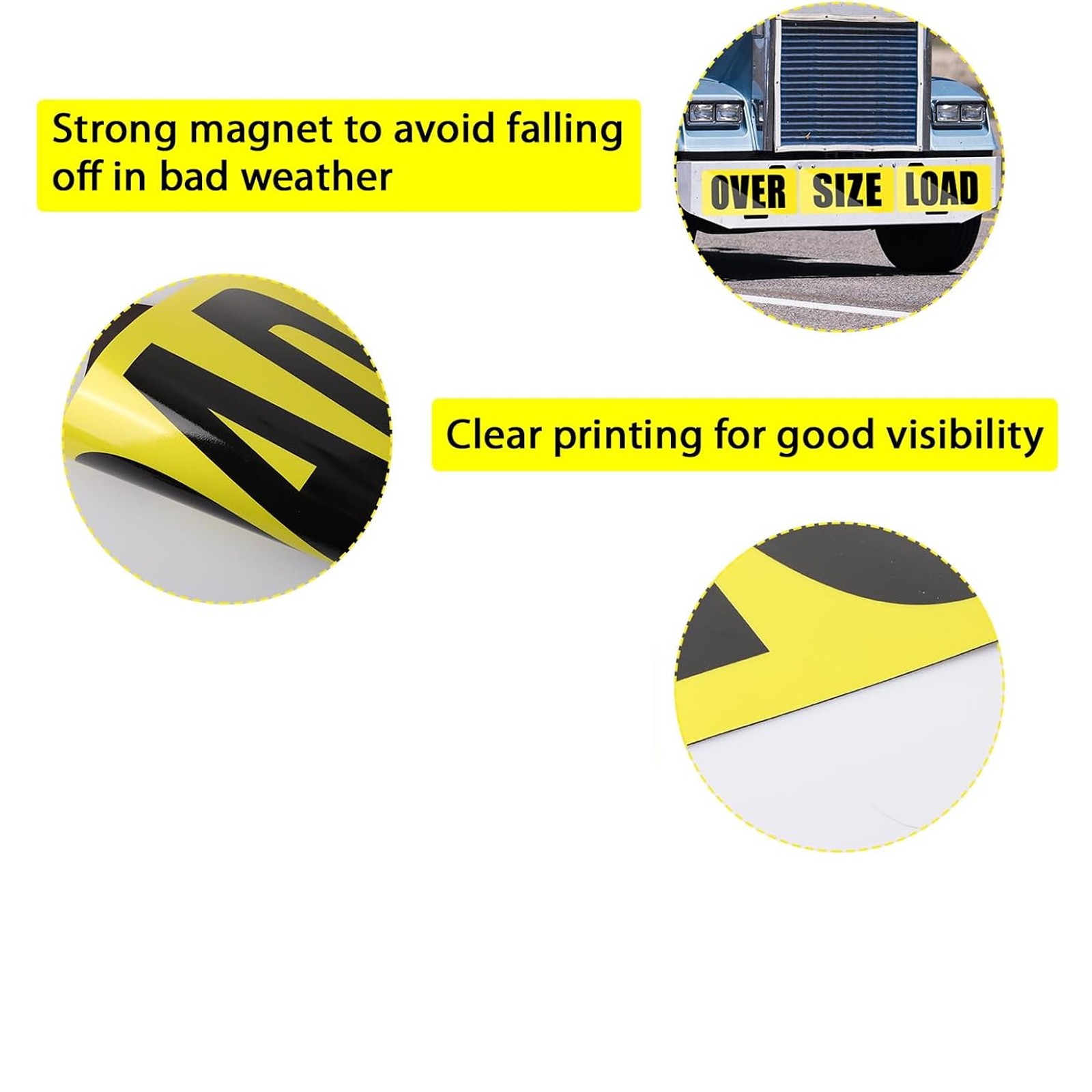 12″x60″ 3 piece Magnetic Oversize Load Sign for Escort/Pilot Car ~ Truck Safety