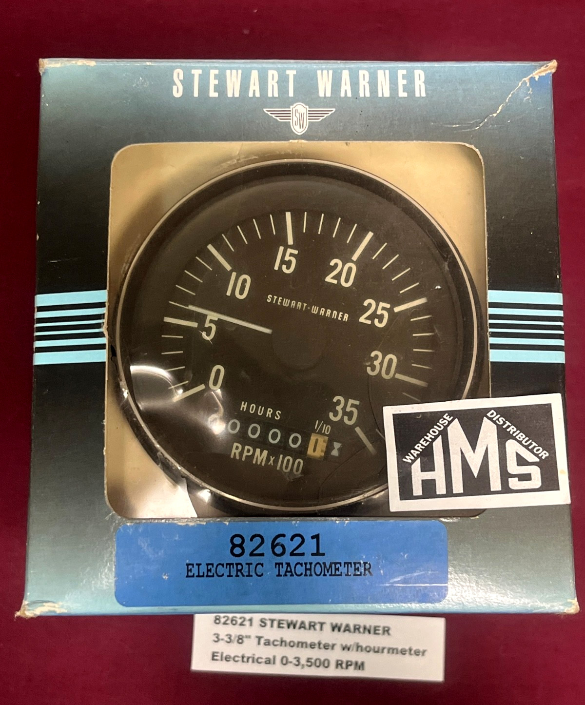 82621 STEWART WARNER 3-3/8″ Tachometer w/hourmeter Electrical 0-3,500 RPM