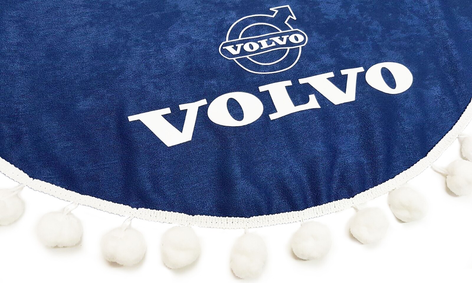 Truck Curtains for VOLVO VNL VNR VNX FH FH3 FH4 FH5 FM FMX Blue & White PomPoms