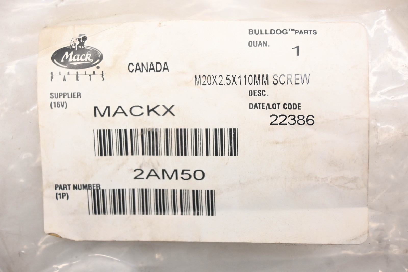 Mack 2AM50, 25097359 M20x2.5x110mm Screw NOS