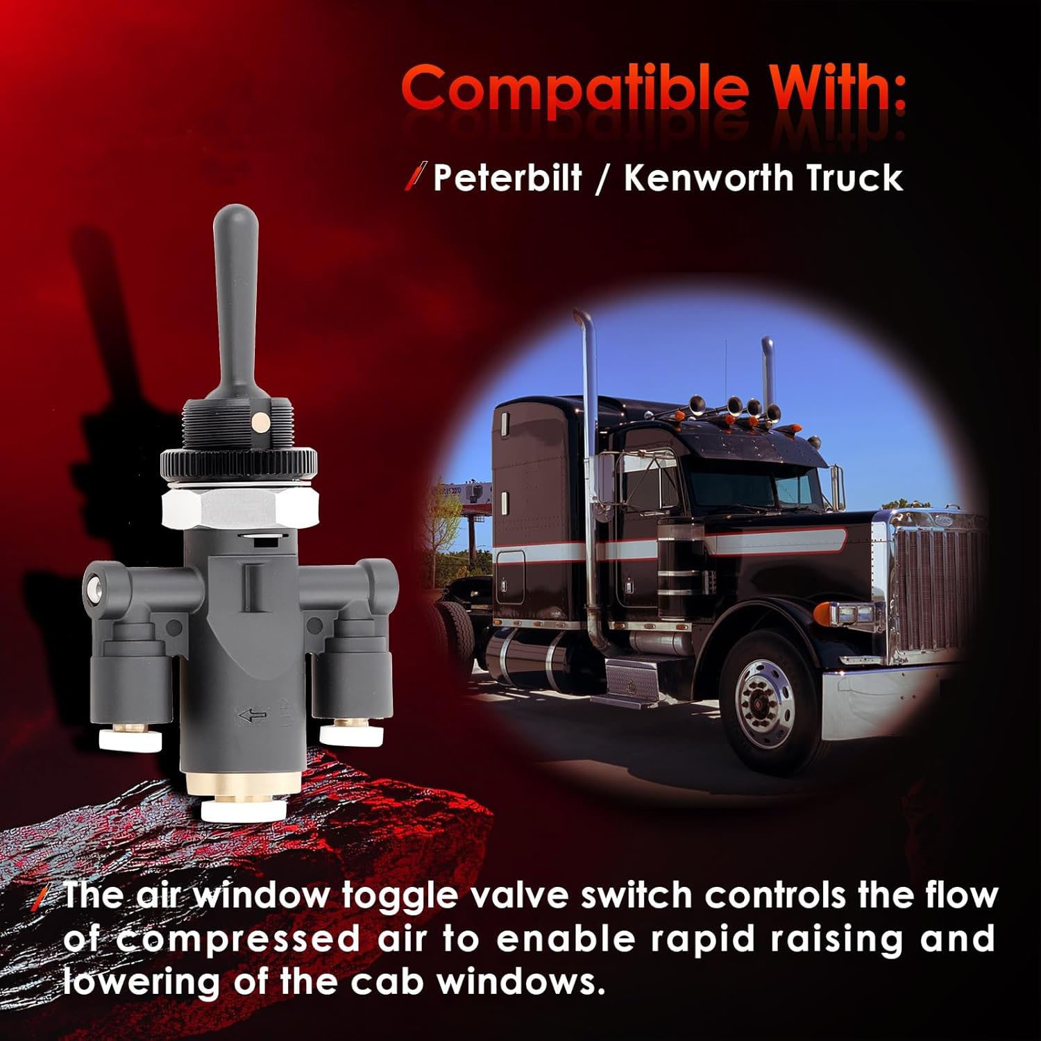 818-0007-000 Air Window Toggle Valve Switch 1/4 For Peterbilt 379 Kenworth T800