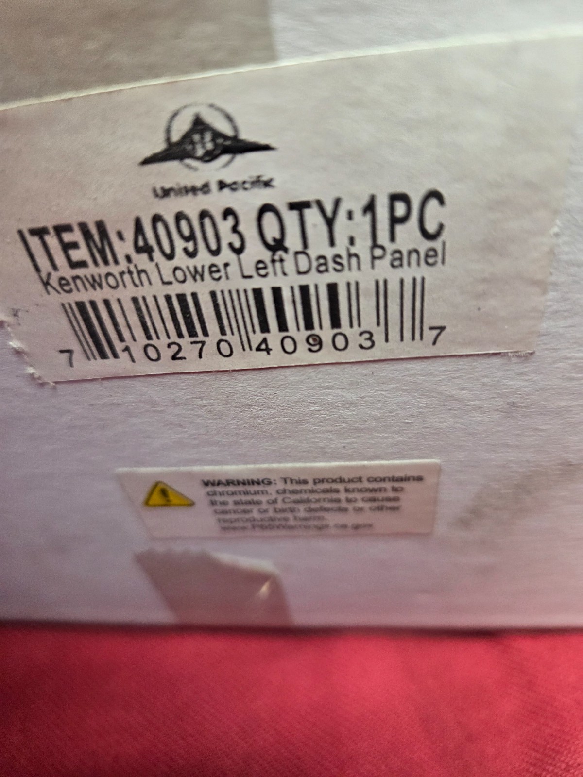 United Pacific 40903 Chrome Plastic KENWORTH LOWER LH DASH PANEL, NEW OLD STOCK
