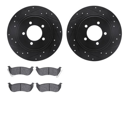 Disc Brake Kit-Rotors-Drilled and Slotted-Black with Heavy Duty Brake Pads DFC