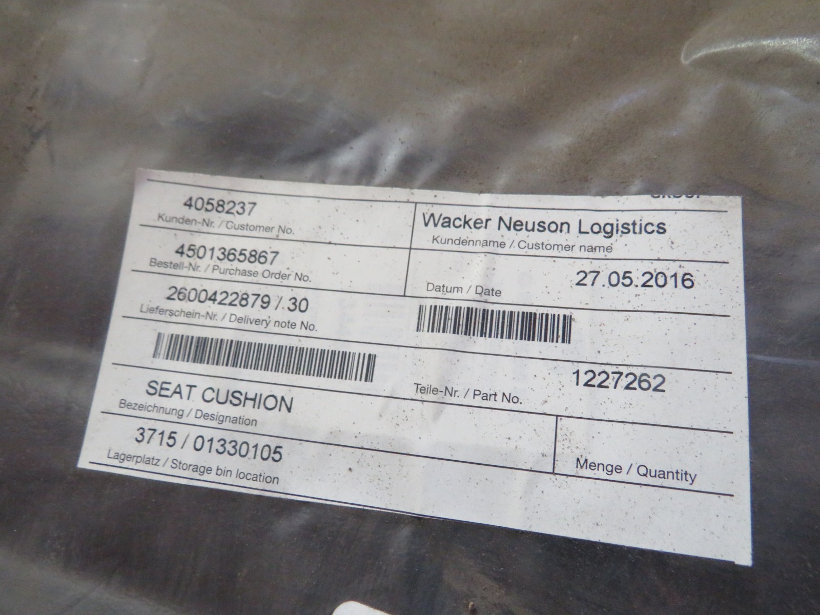 Wacker Neuson Part # 5100011518 – Seat cushion