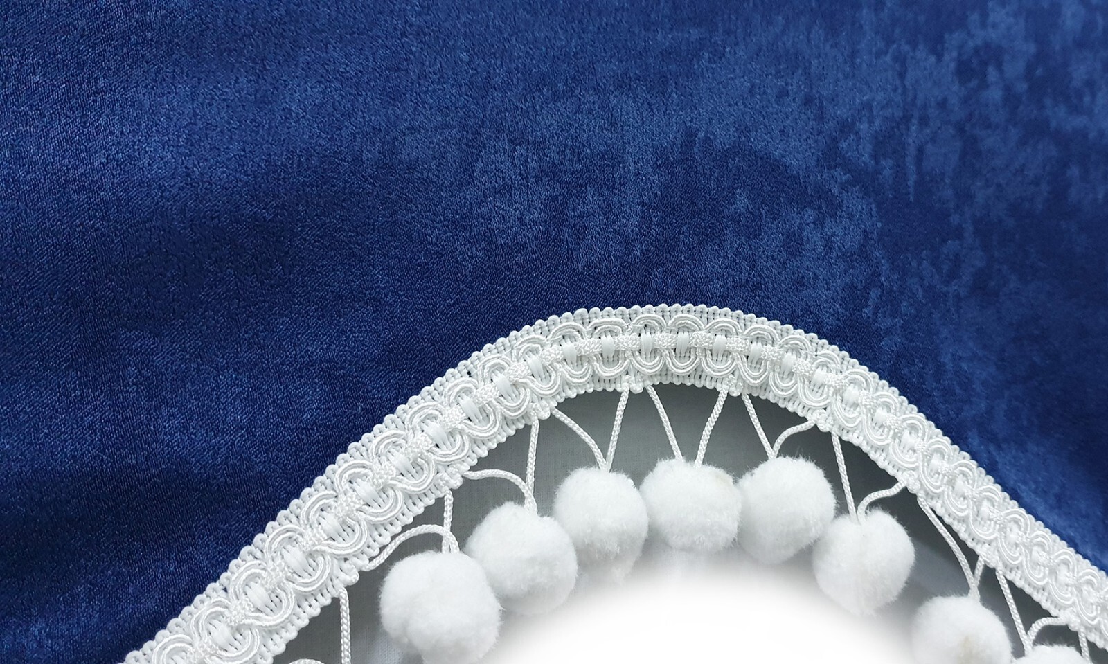 Truck Curtains for VOLVO VNL VNR VNX FH FH3 FH4 FH5 FM FMX Blue & White PomPoms