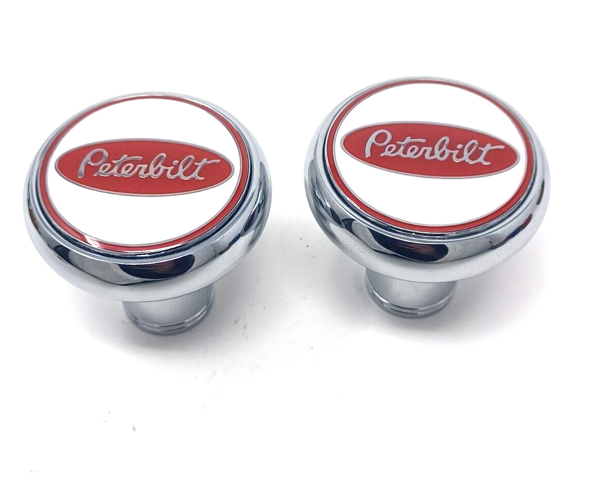 Peterbilt Air Valve Knob Chrome Tractor Trailer Set chrome white red emblem