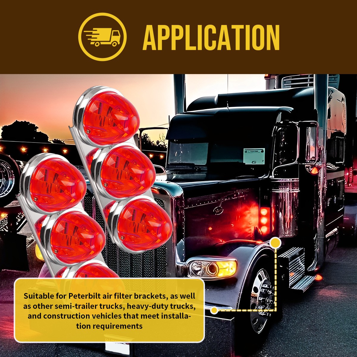 For Peterbilt Trucks Watermelon Air Cleaner Front Lights & Bracket Kit Stainless