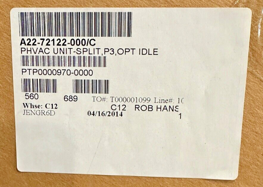 NEW OEM Bergstrom Climate 12v P3 HVAC Unit – P/N A22-72122-000 Split Unit R134A