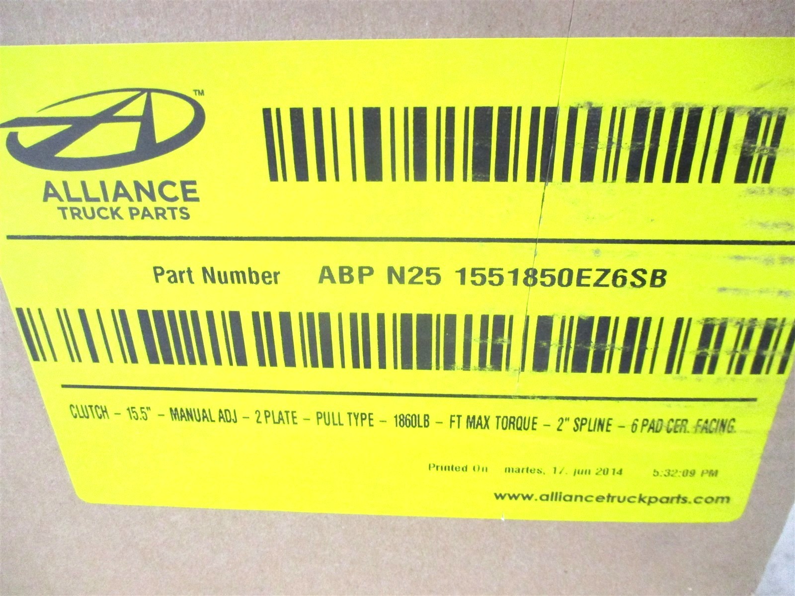 ABP N25 1551850EZ6SB NEW FOR ALLIANCE 15.5″ EZ ASSIST HEAVY DUTY CLUTCH