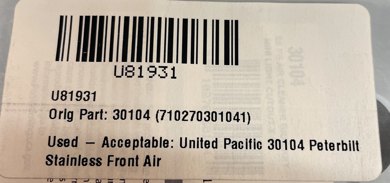 United Pacific Peterbilt Stainless Front Air Cleaner Bracket Only, 30104