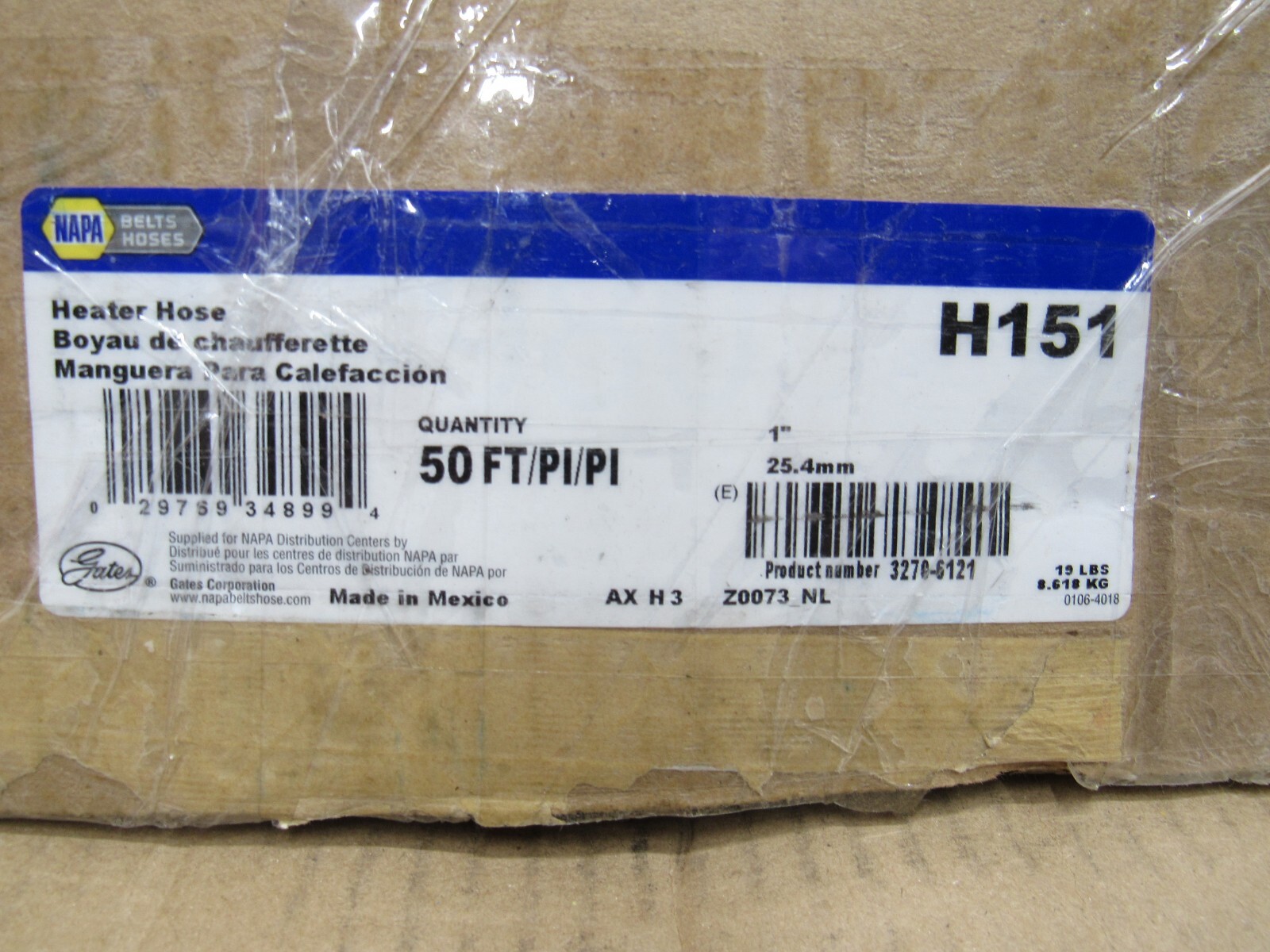 NAPA Gates Safey Stripe H151 H-151 Heater Hose High Temp 50 FT 1″ 25.4 mm