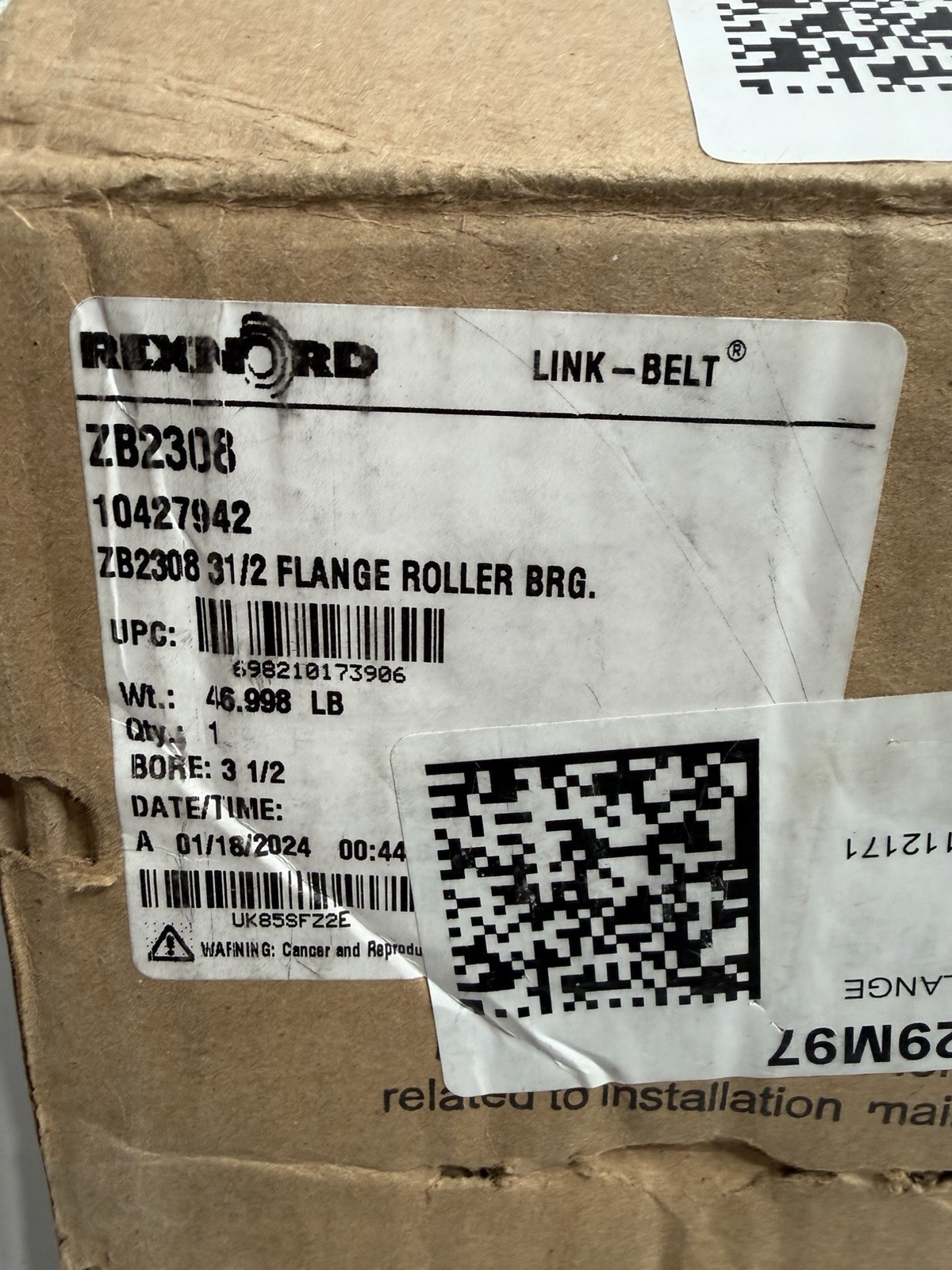 Roadtec 29M97 Rexnord ZB2308 10427942 3-1/2″ Flange Roller Bearing NEW