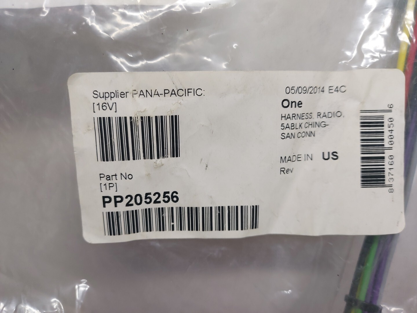 NOS Pana Pacific PP205256 Harness, Radio, 5 ABLK Ching-San Conn