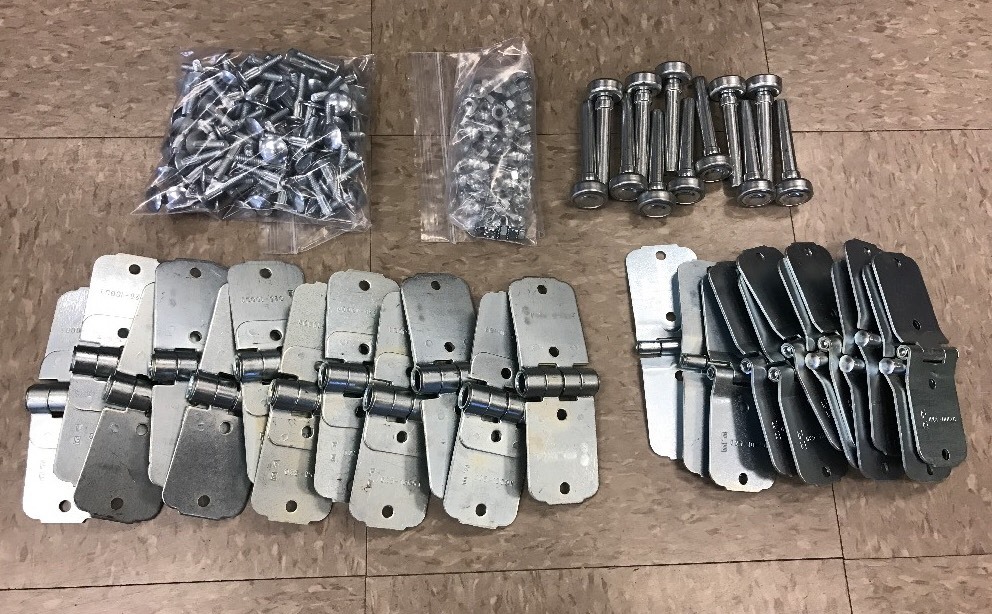 44 Pack Todco Door Repair Kit – All Hinges + 1″ Rollers, Hardware + Top & Bottom