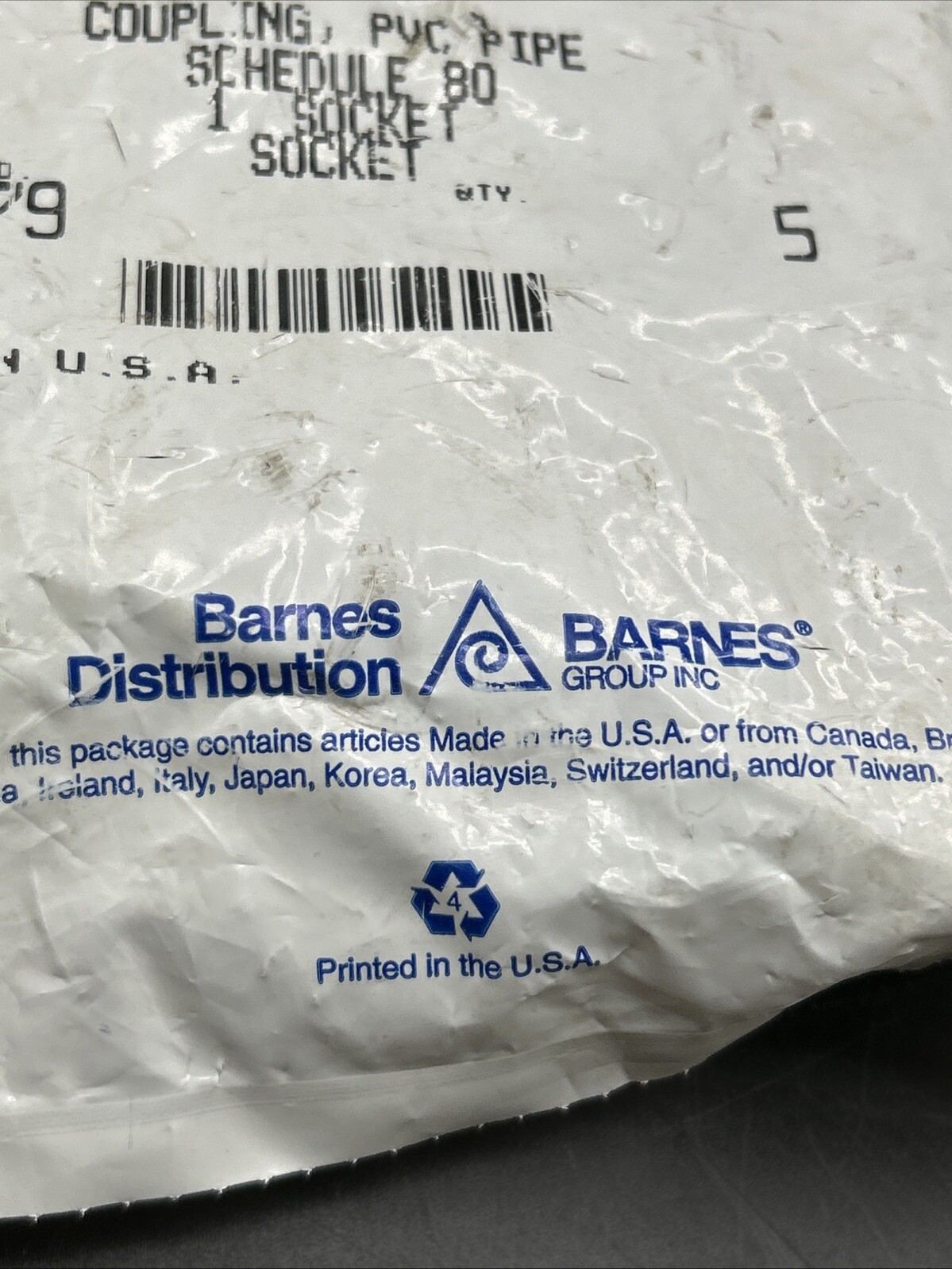 Lot Of 5 Barnes Distribution 15279 Coupling PVC Pipe Schedule 80 See Pics