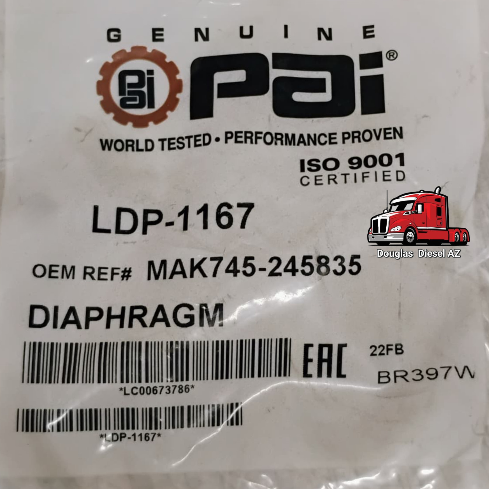 QR-1 Quick Release Valve DIAPHRAGM. PAI # LDP-1167. Ref. # BENDIX 245835 240011