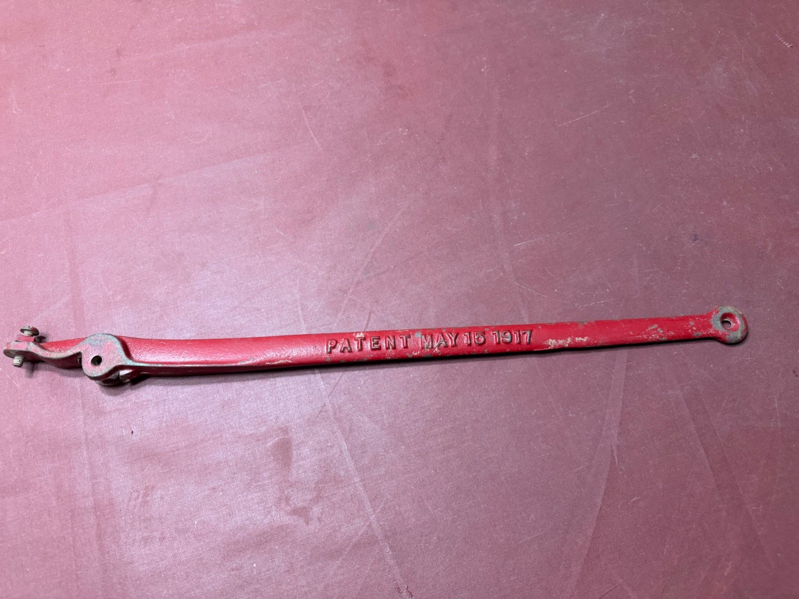 Vintage RED JACKET Cast Iron Float Lever Arm, Livestock Float Arm, PAT.5-15-1917