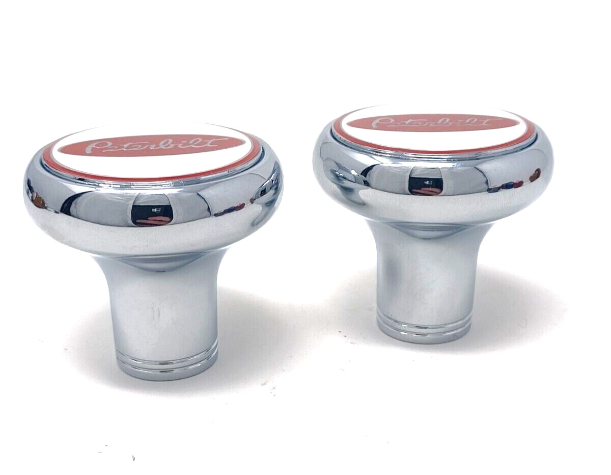 Peterbilt Air Valve Knob Chrome Tractor Trailer Set chrome white red emblem
