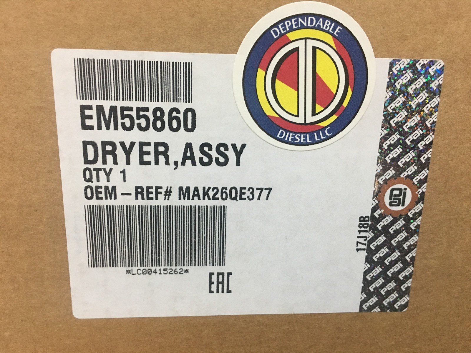 12V AD9 Air Dryer. Excel # EM55860 Ref. # Bendix 065225 108245 109685 1673827C91