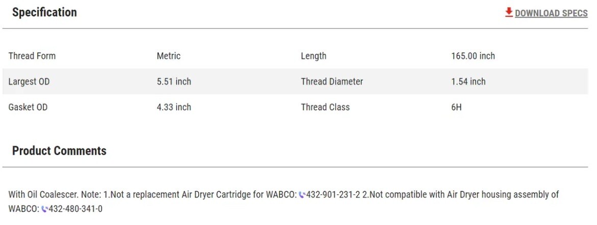 Fleetguard AD27747 Air Dryer Filter AD27747 Air Dryer R950068A BA5379 P951413