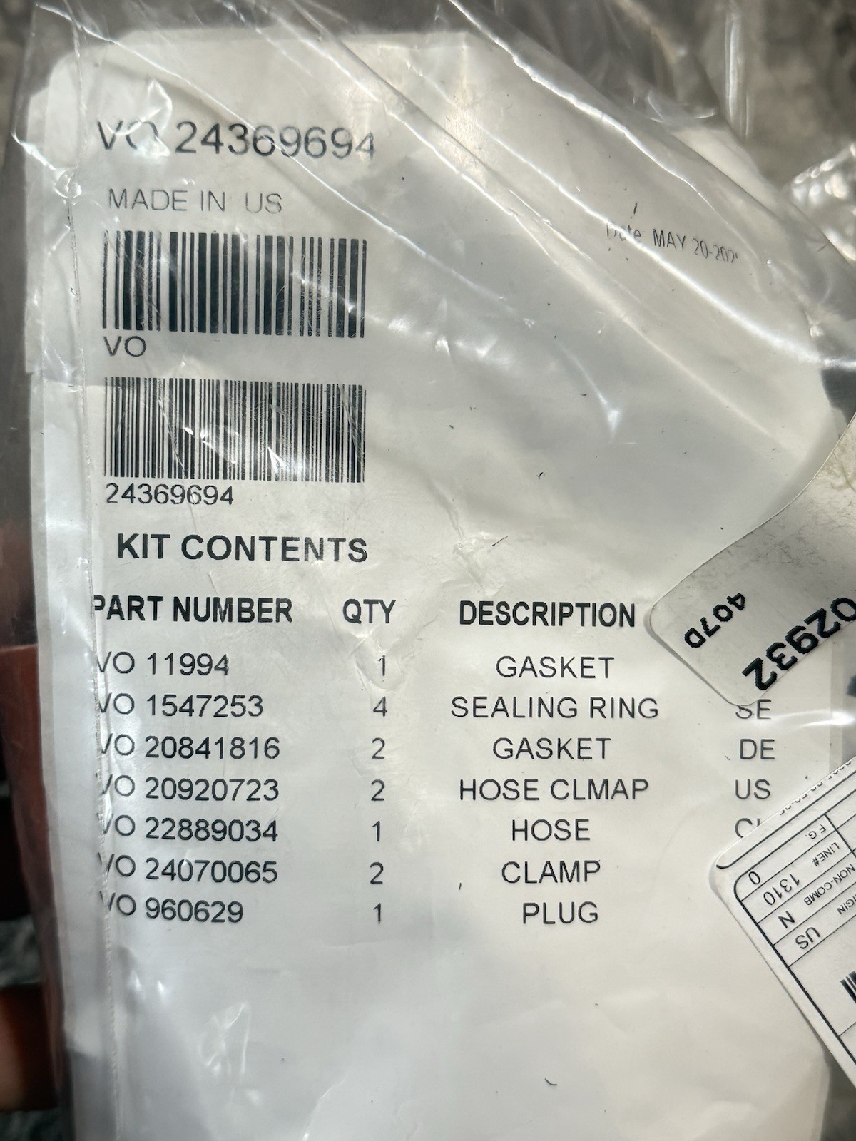 24369694 OEM Mack Volvo Exhaust Gas Recirculation (EGR) Cooler Installation Kit