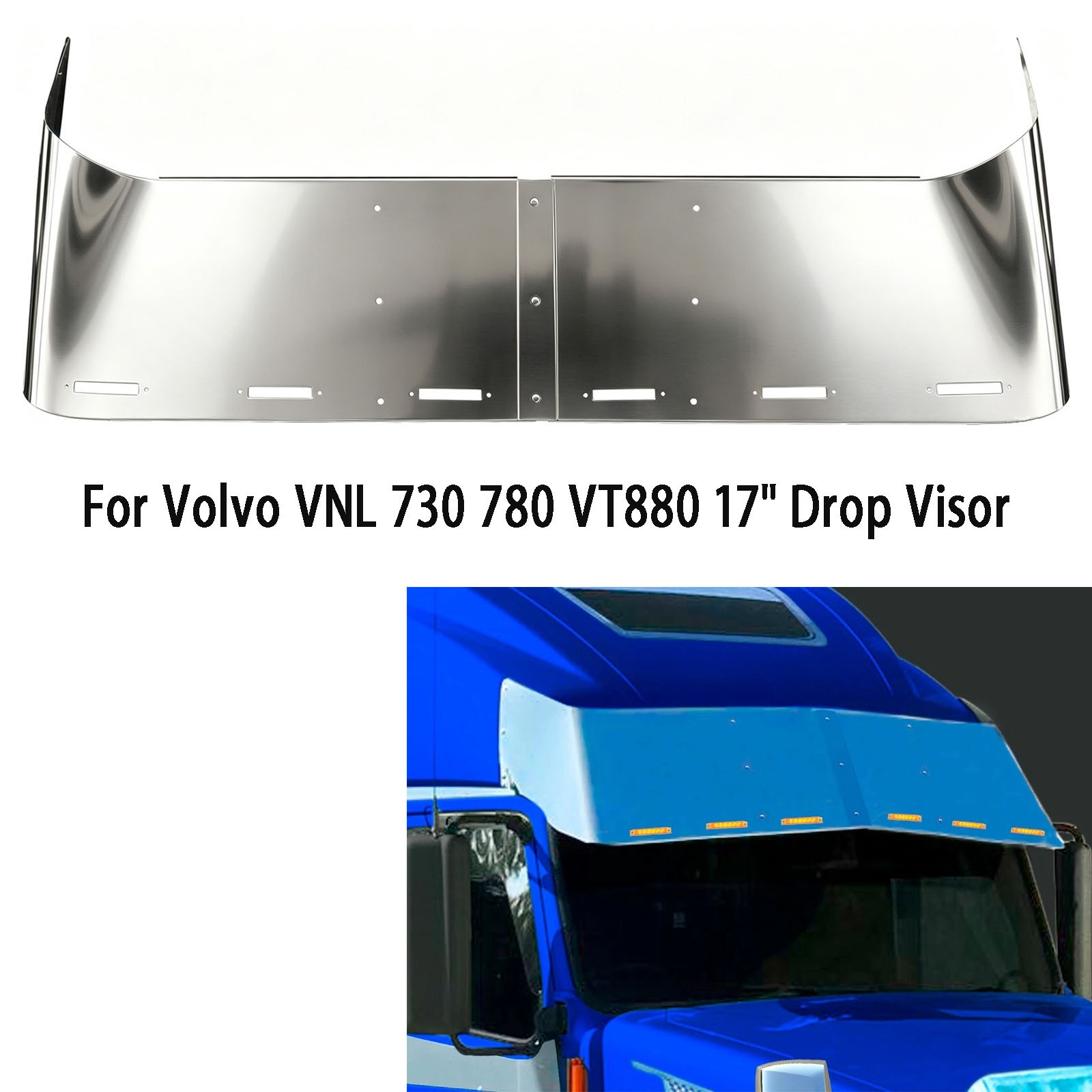 17 Inch Drop Sun Visor Stainless Steel For Volvo VNL 730 780 VT880 2004-2017