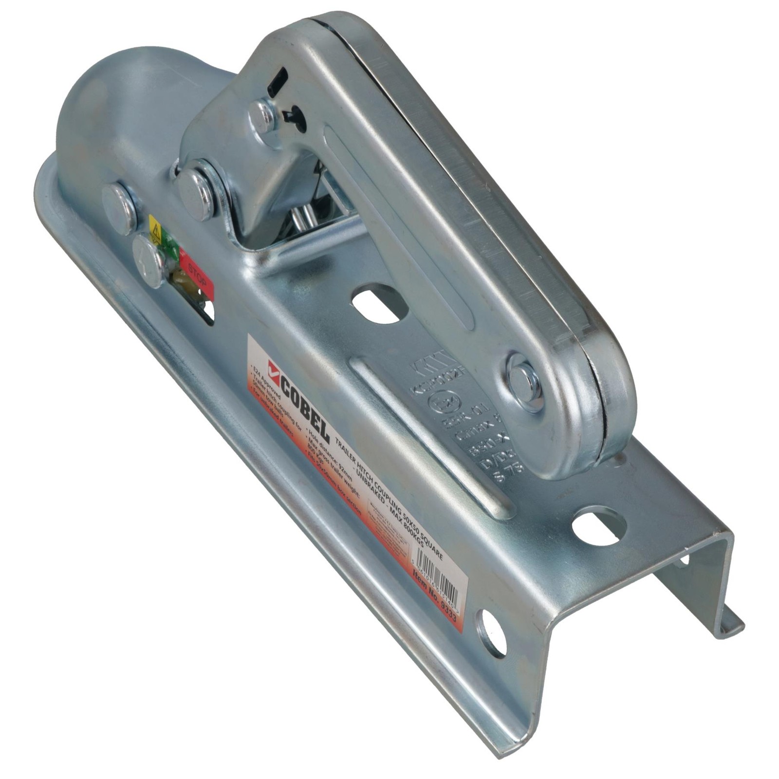 Trailer Unbraked Hitch Coupling For 50mm Square Box Pressed Steel Max 800kgs