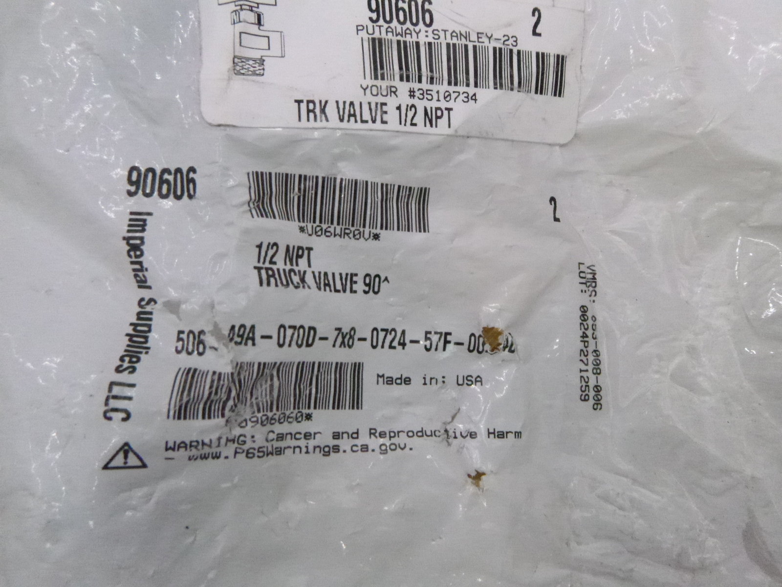 2 Pack Imperial Supplies 1/2 NPT Truck Valve 90°