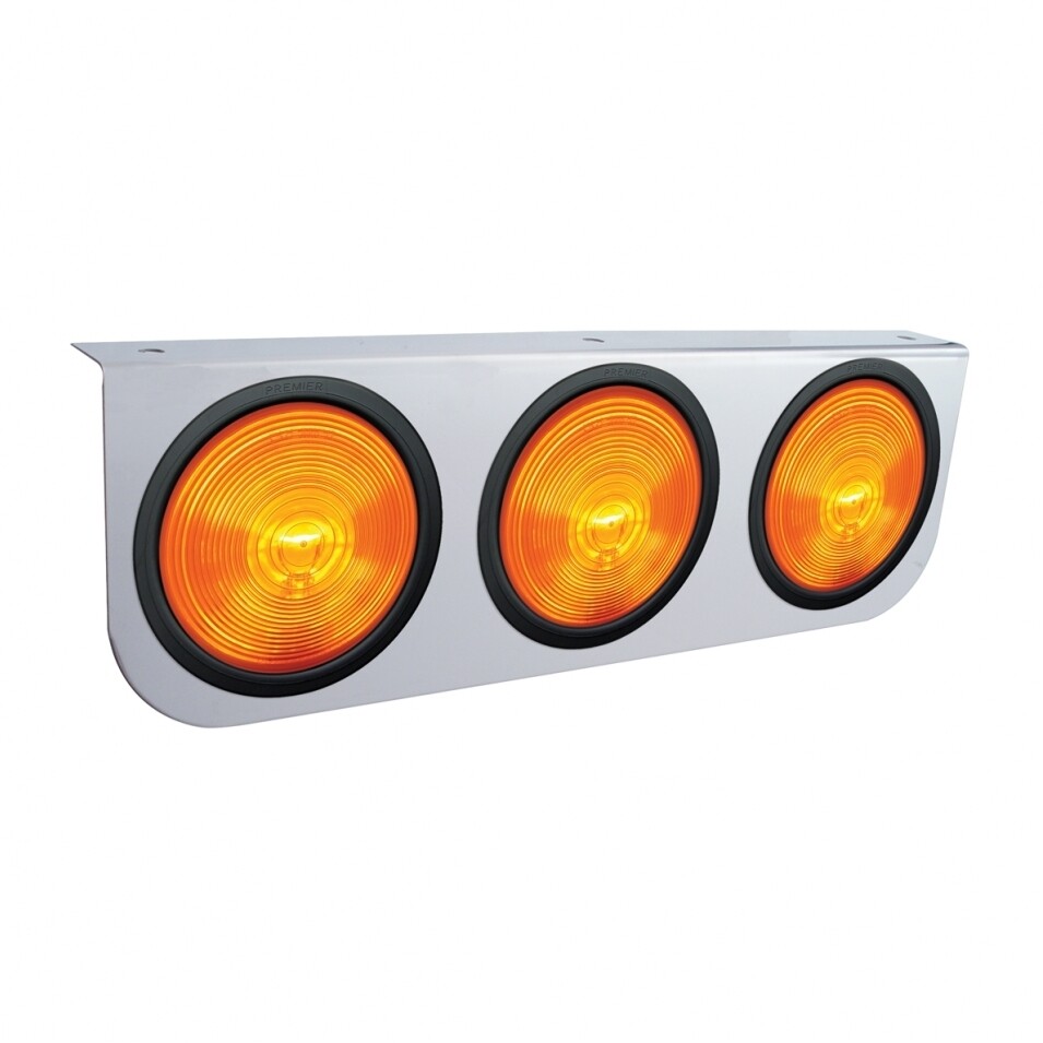 Stainless Light Bracket w/ Three 4″ Lights & Grommets – Amber Lens