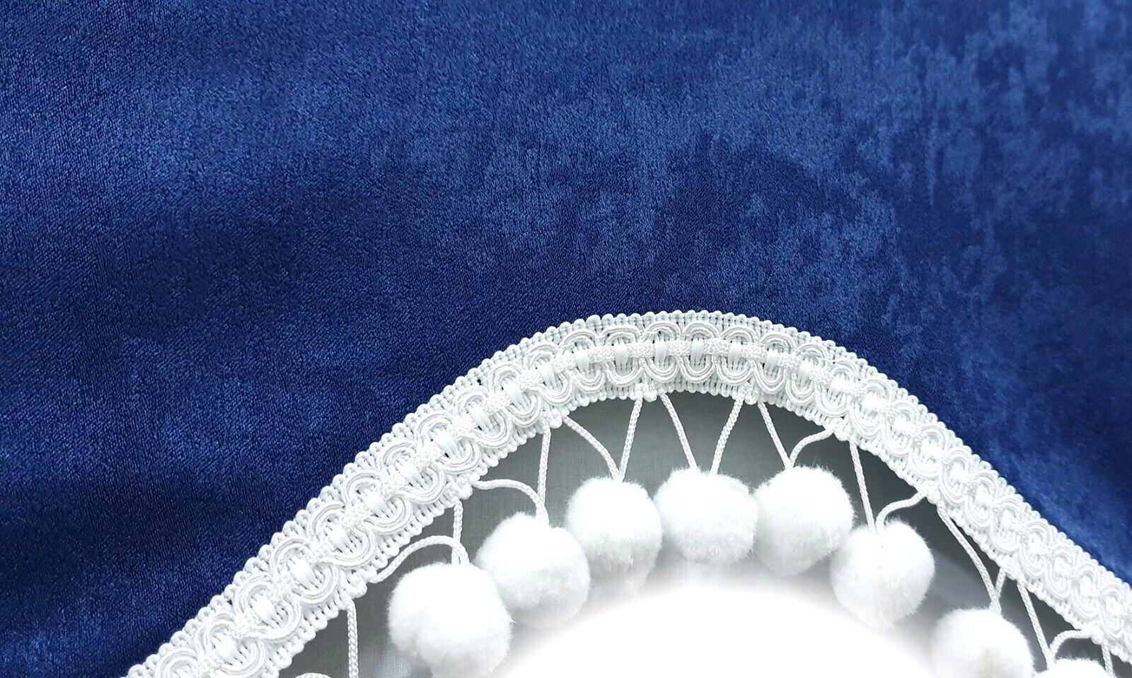 Truck Curtains Blue with White Pom Poms for FREIGHTLINER PETERBILT MACK KENWORTH