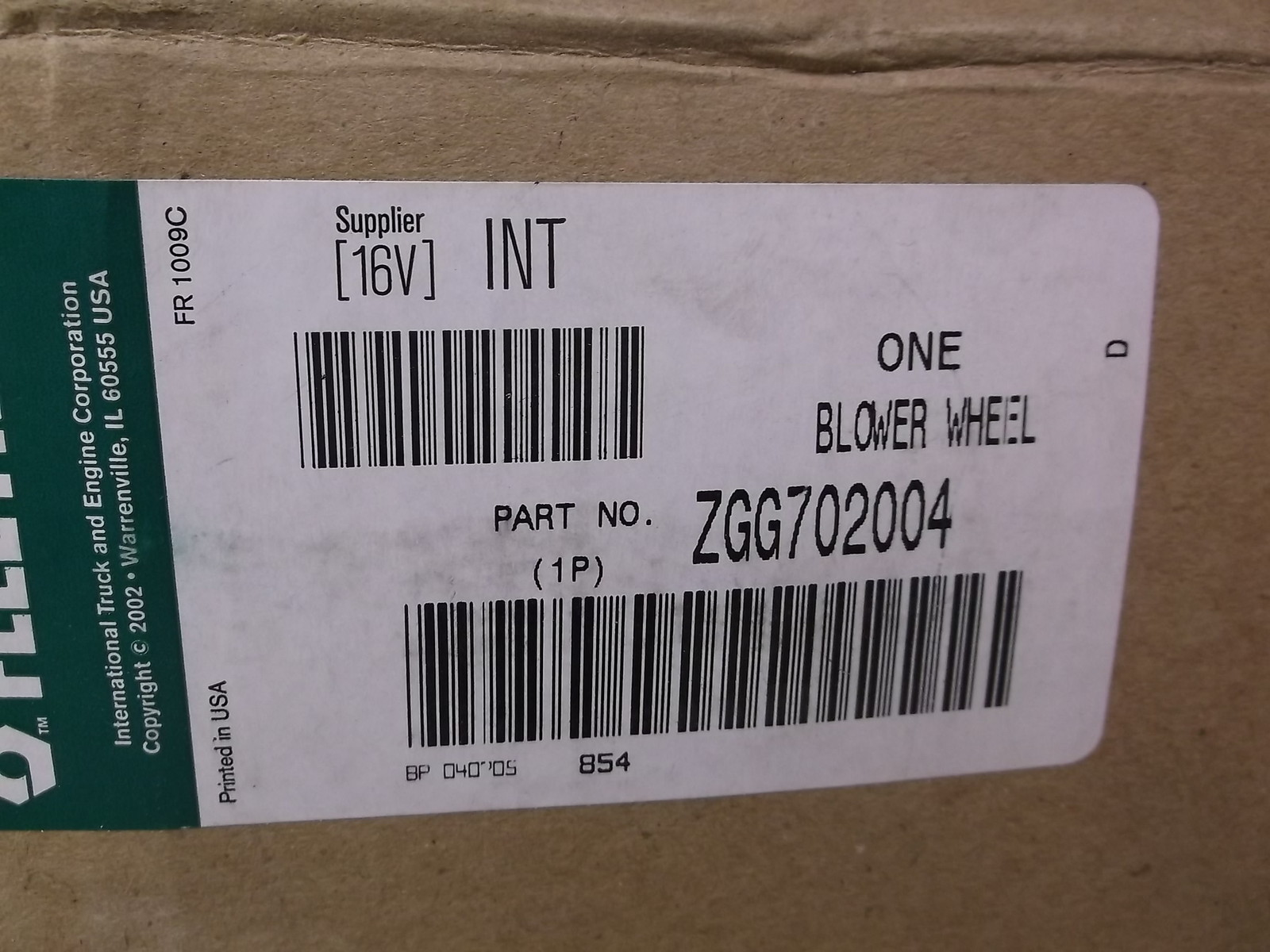 NEW International Fleetrite Blower Wheel ZGG702004 *FREE SHIPPING*