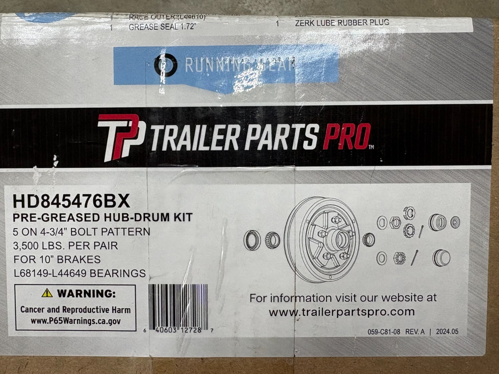 Trailer Parts Pro HD845476BX Redline 5 on 4-3/4″ Bolt Pattern 10″ Hub Drum Kit ^